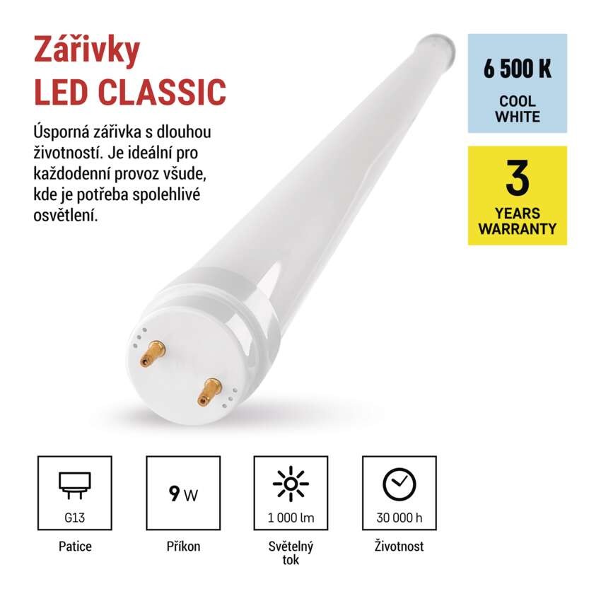 LED zářivka T8 9 W 60 cm studená bílá 25 ks
