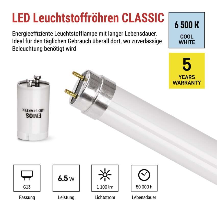LED-Leuchtstofflampe T8 6,5 W 60 cm Kalt-Weiß 10 St.