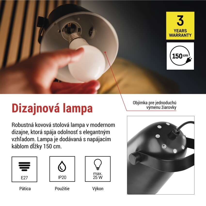 Stolná lampa NINA, čierna