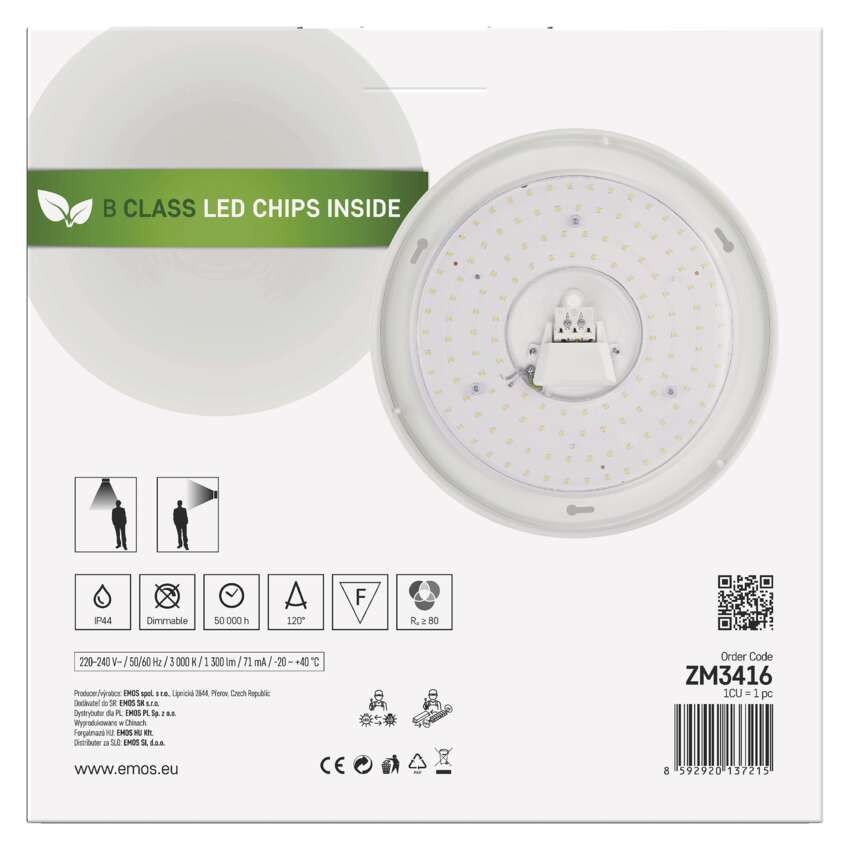 LED přisazené svítidlo TIVI, B CLASS, kruhové bílé 8,6W, IP44, teplá bílá