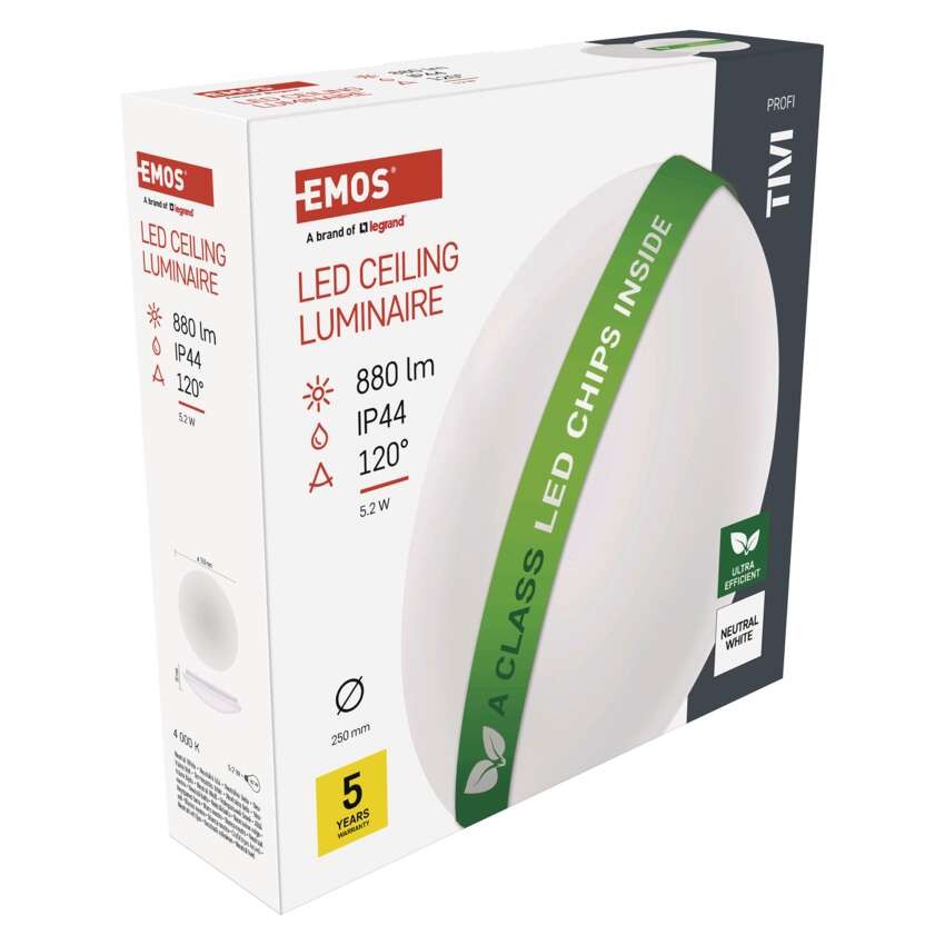 LED přisazené svítidlo TIVI, A CLASS, kruhové bílé 5,5W, IP44, neutrální bílá