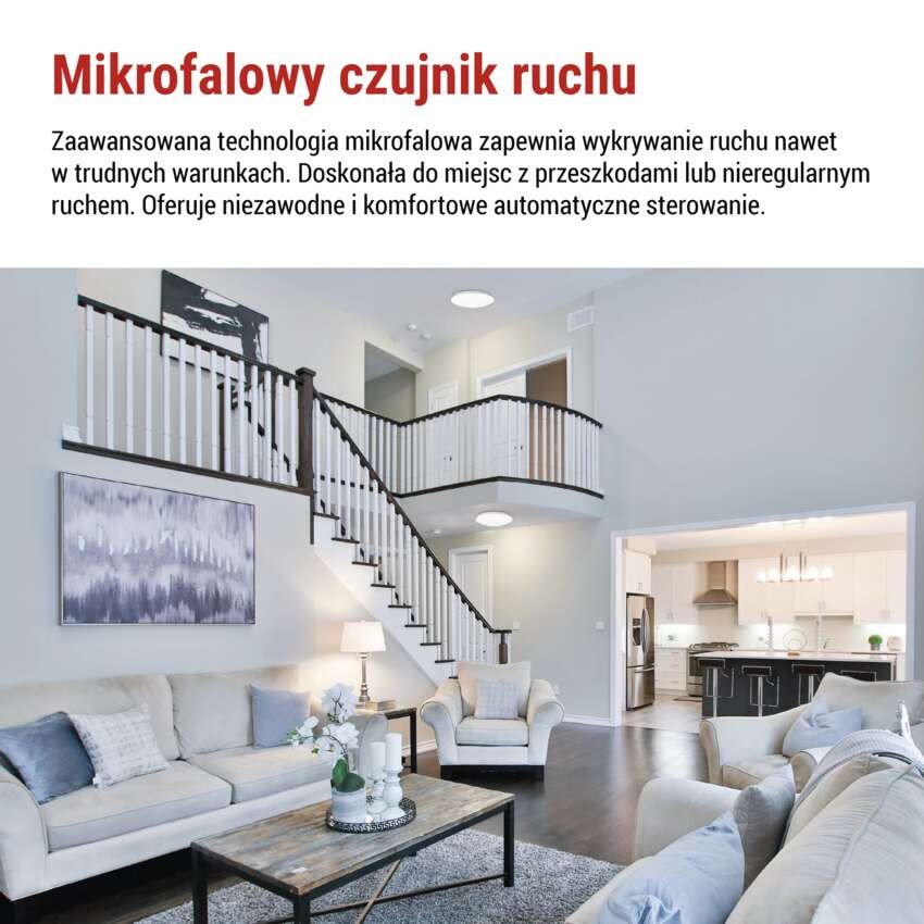 Oprawa sufitowa LED TIVI, MW sensor, okrągła biała 12,5W, IP44, neutralna biel, czujnik MW