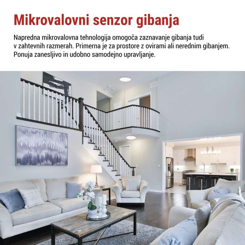 LED stropna svetilka TIVI, A CLASS, MW sensor, okrogla bela 12,5W, IP44, Nevtralna bela