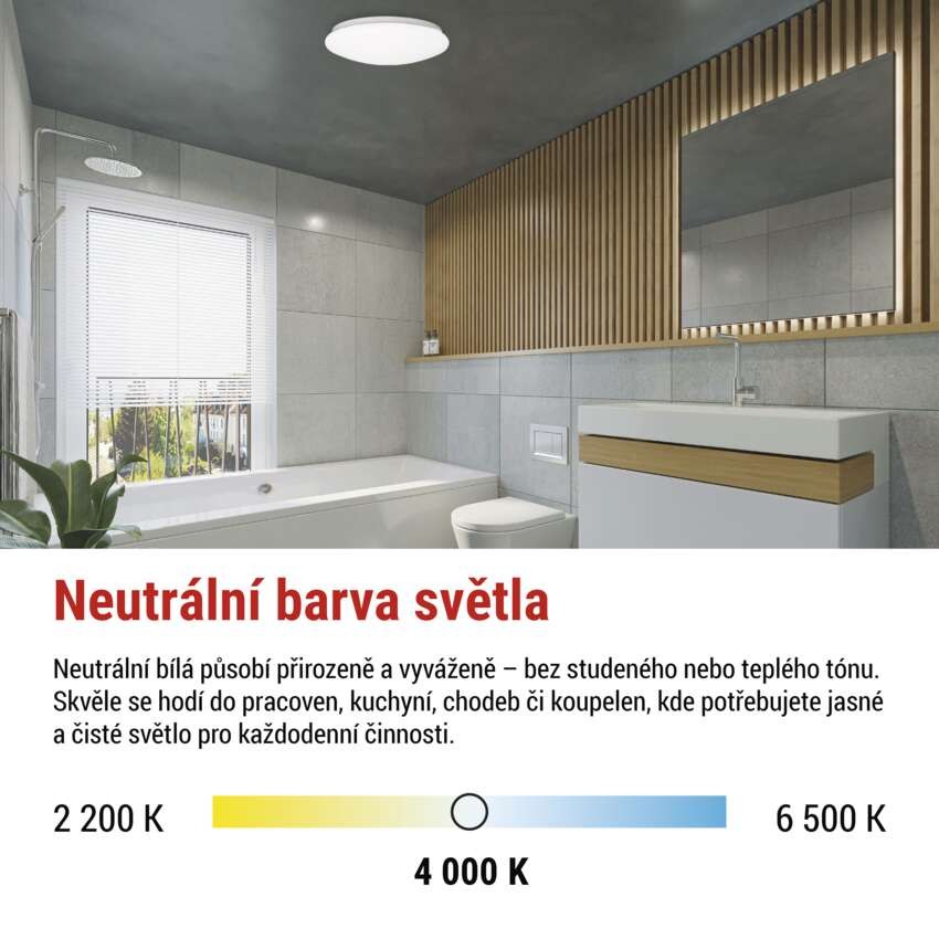 LED přisazené svítidlo TIVI, A CLASS, MW sensor, kruhové bílé 12,5W, IP44, neutrální bílá