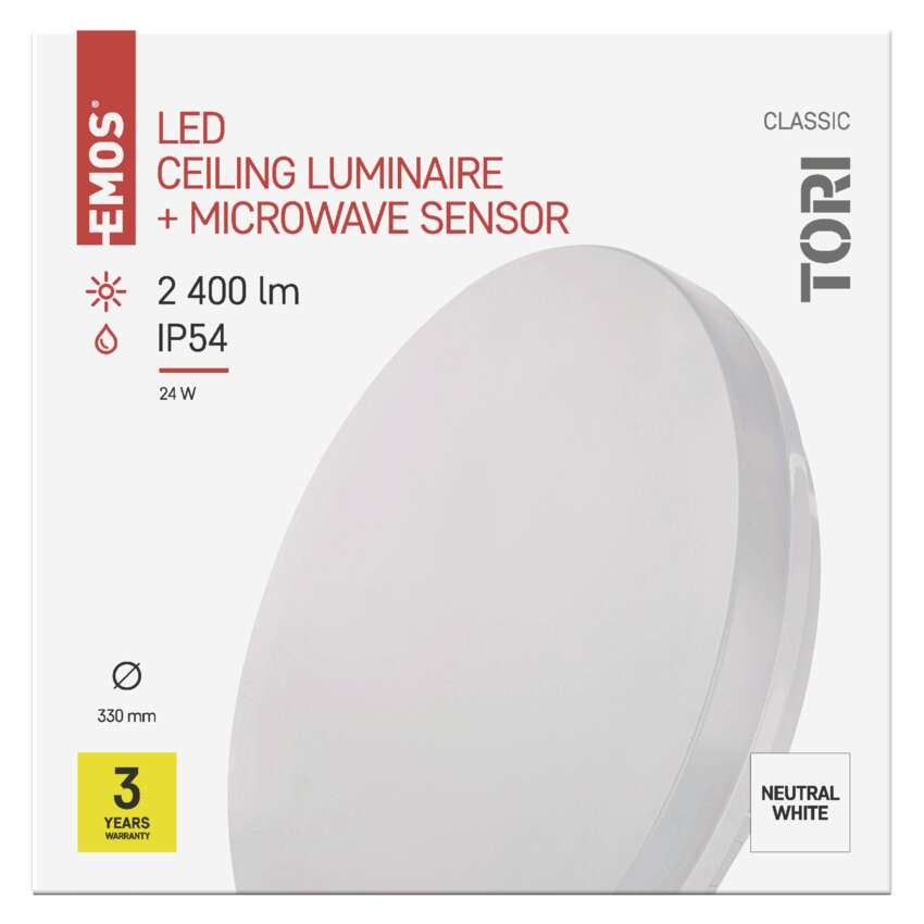 LED-Leuchte mit Bewegungsmelder TORI 33 cm, 24 W, Tageslichtweiß, IP54