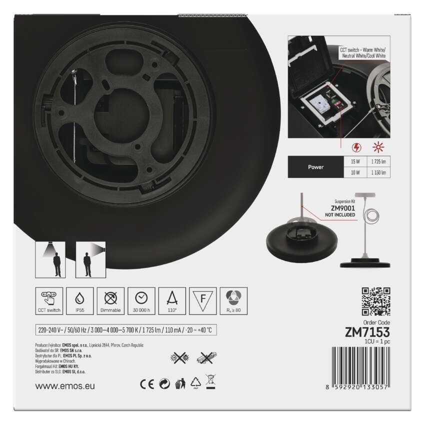 LED-Anbauleuchte DIONI rund, schwarz, 15W, mit Farbtemperatur-Änderung