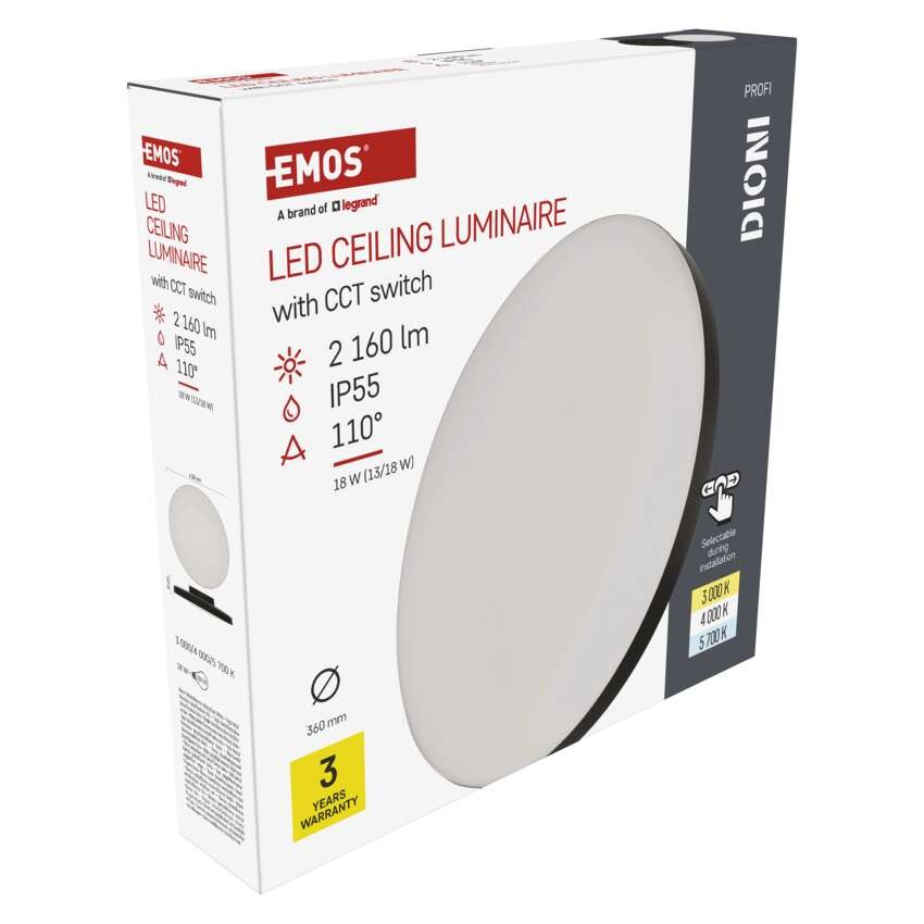 LED přisazené svítidlo DIONI kruhové, černé, 18W, se změnou CCT