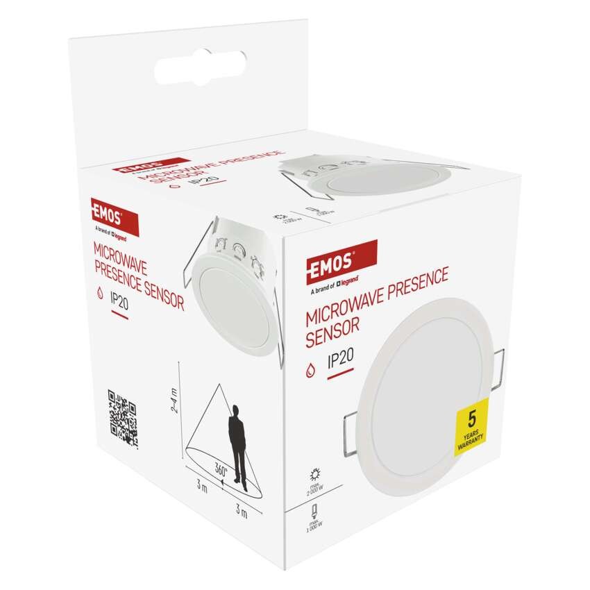 Mikrovlnné čidlo přítomnosti IP20 24GHZ 2000W, bílé