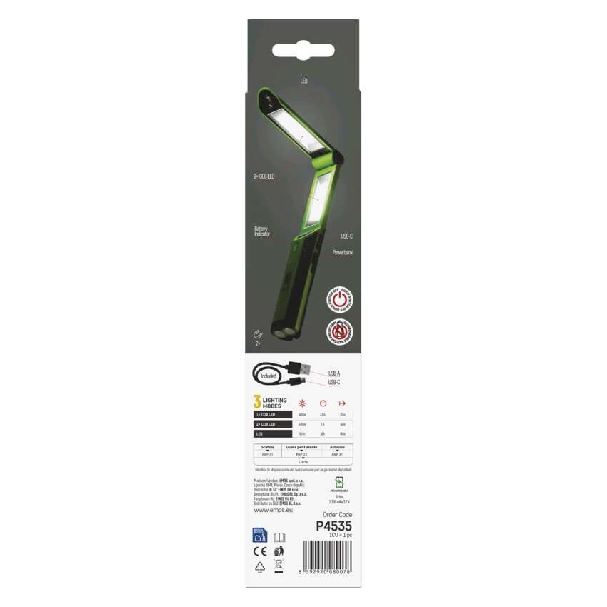 COB LED + LED įkraunamas darbo žibintas P4535, 670 lm, 2200 mAh