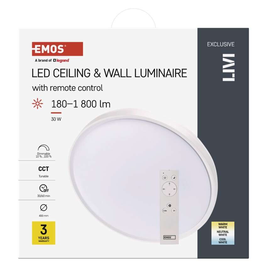 LED lámpatest LIVI 40 cm, 30 W, hideg-meleg fehér, távirányítóval szabályozható, dimmelhet