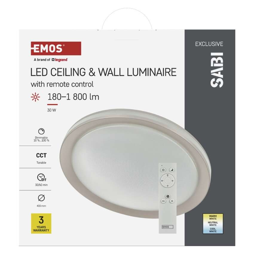 LED Deckenleuchte SABI, rund, 30W, dimmbar, warm/neut./kaltweiß
