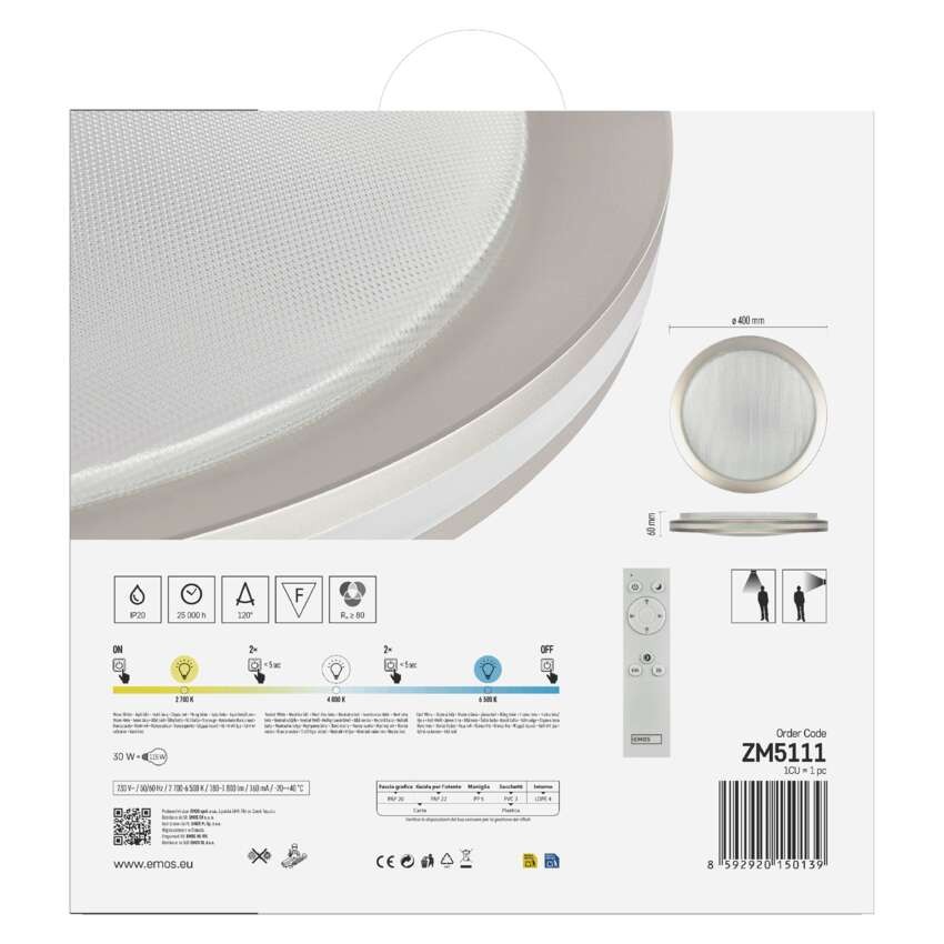 LED Deckenleuchte SABI, rund, 30W, dimmbar, warm/neut./kaltweiß