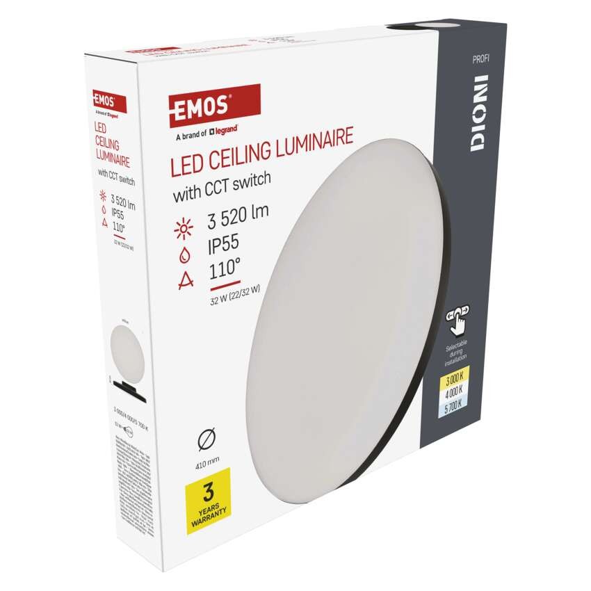 LED přisazené svítidlo DIONI kruhové, černé, 32W, se změnou CCT