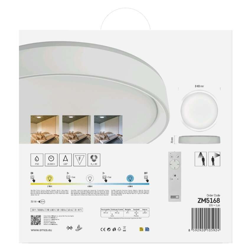 LED Deckenleuchte, rund, 30W, dimmbar, warm/neut./kaltweiß