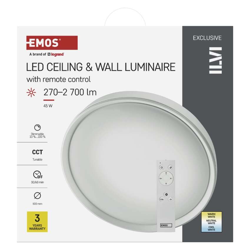 LED svítidlo ILVI 50 cm, 45 W, teplá-studená bílá, stmívatelné s ovladačem