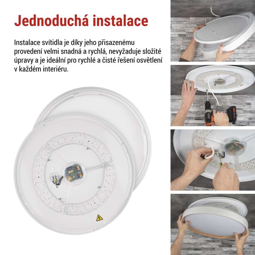 LED přisazené svítidlo ILVI, kruhové 30W, stmív. se změnou CCT, bílá+dřevo