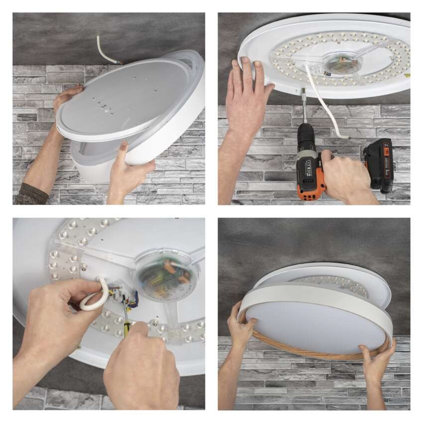 LED přisazené svítidlo ILVI, kruhové 30W, stmív. se změnou CCT, bílá+dřevo