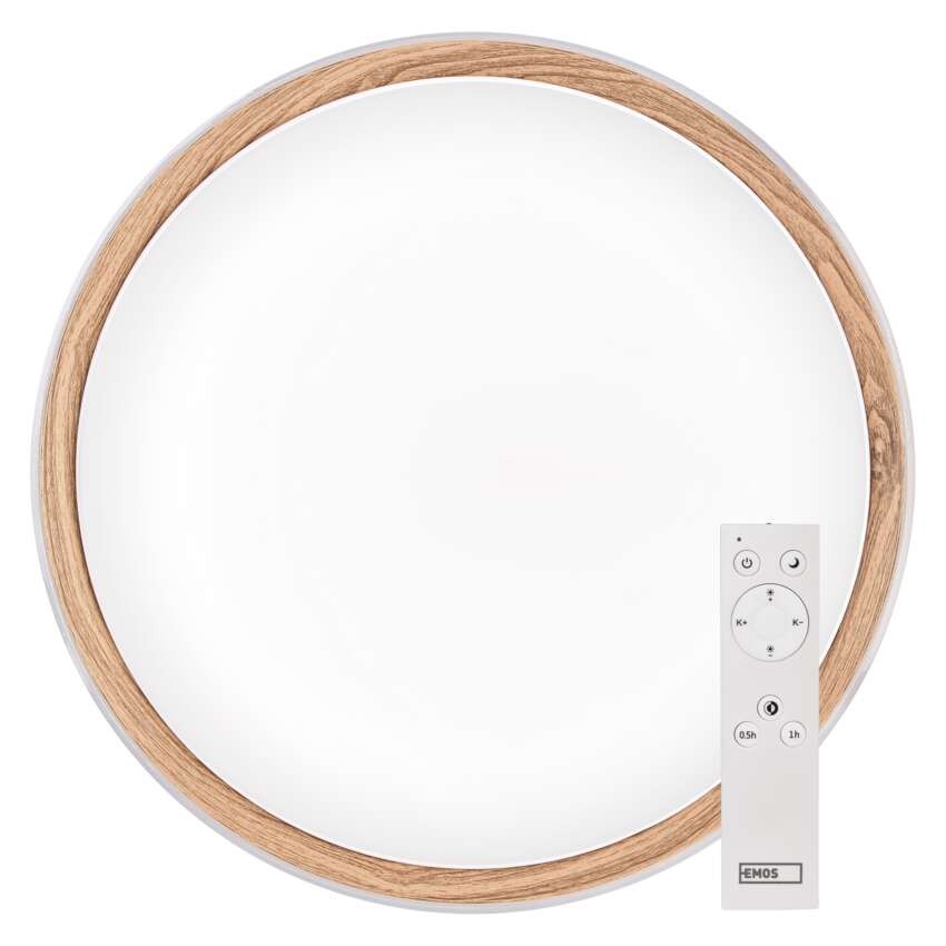 LED přisazené svítidlo ILVI, kruhové 45W, stmív. se změnou CCT, bílá+dřevo
