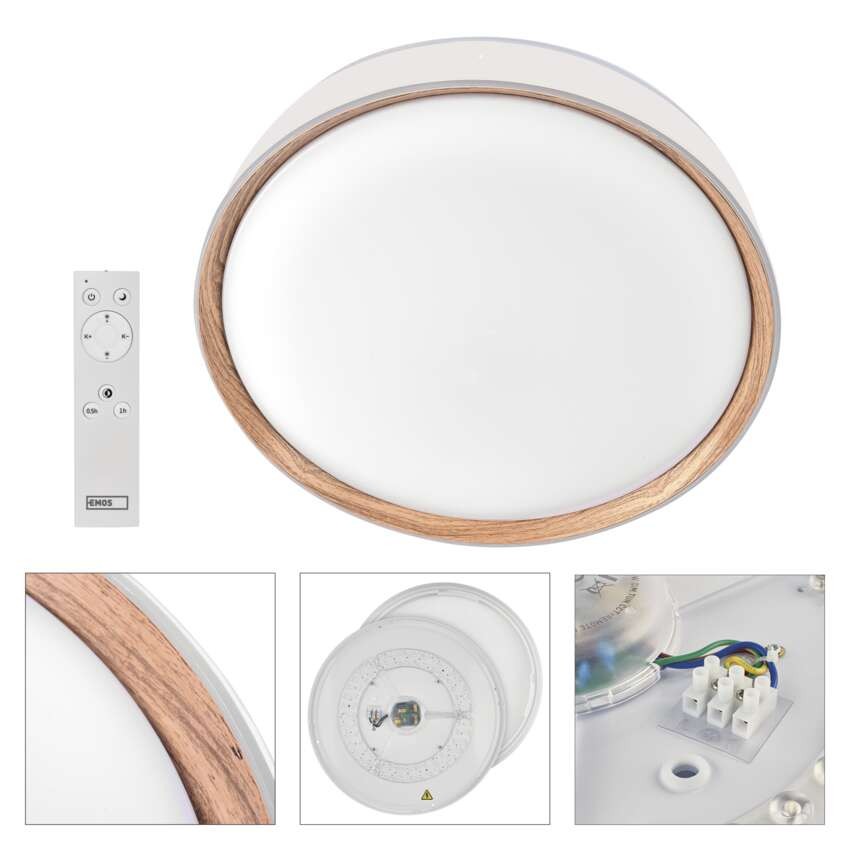 LED přisazené svítidlo ILVI, kruhové 45W, stmív. se změnou CCT, bílá+dřevo