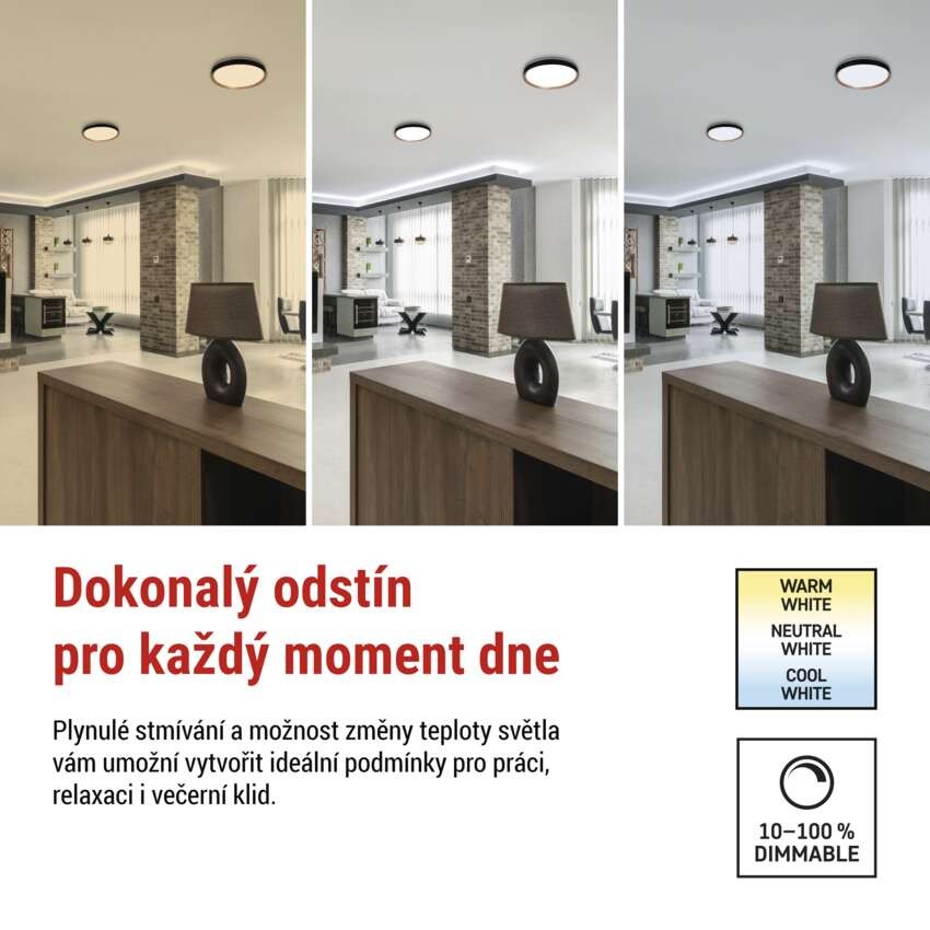 LED přisazené svítidlo ILVI, kruhové 30W, stmívání+CCT, černá+dřevo