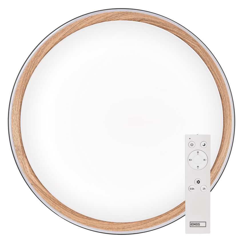 LED přisazené svítidlo ILVI, kruhové 30W, stmívání+CCT, černá+dřevo