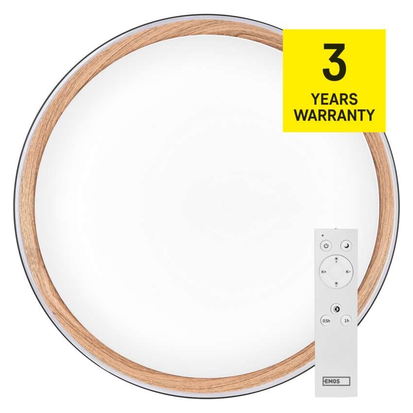 LED přisazené svítidlo ILVI, kruhové 30W, stmívání+CCT, černá+dřevo