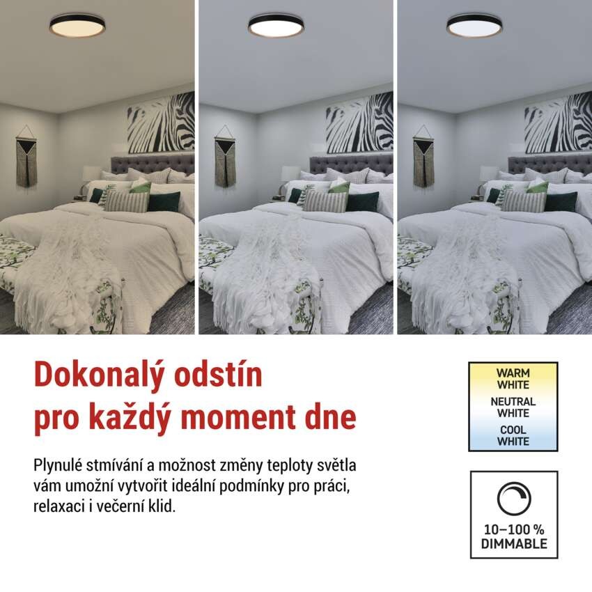 LED přisazené svítidlo ILVI, kruhové 45W, stmívání+CCT, černá+dřevo