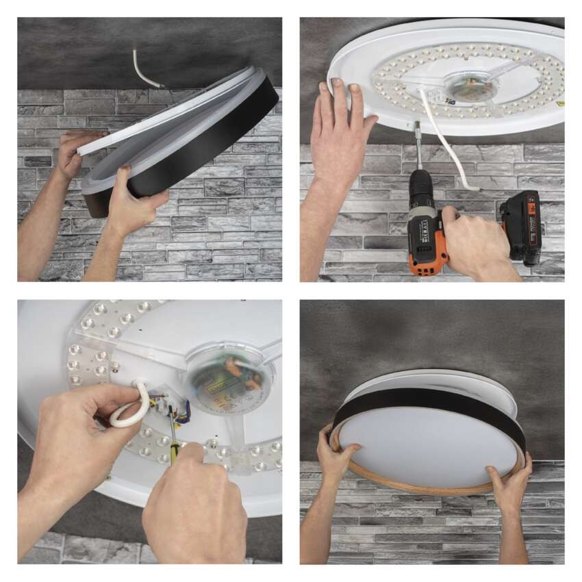 LED přisazené svítidlo ILVI, kruhové 45W, stmívání+CCT, černá+dřevo