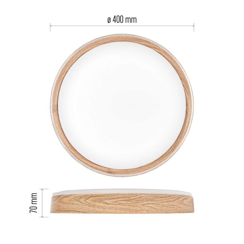 LED přisazené svítidlo ILVI, kruhové 30W, stmívání+CCT, dřevo