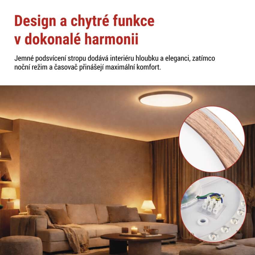 LED přisazené svítidlo ILVI, kruhové 30W, stmívání+CCT, dřevo