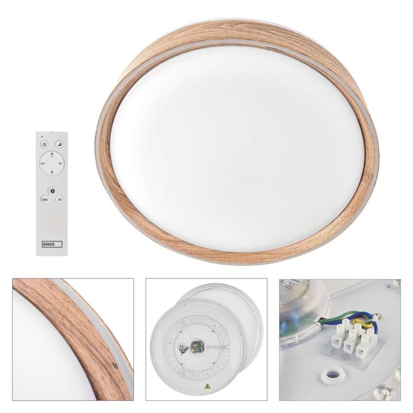 LED přisazené svítidlo ILVI, kruhové 30W, stmívání+CCT, dřevo