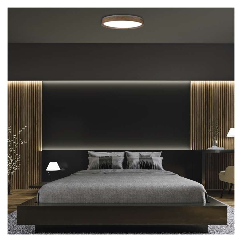 LED přisazené svítidlo ILVI, kruhové 45W, stmívání+CCT, dřevo