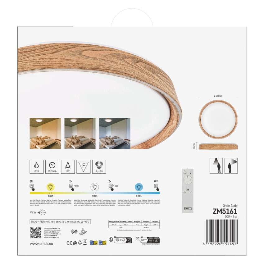 LED přisazené svítidlo ILVI, kruhové 45W, stmívání+CCT, dřevo