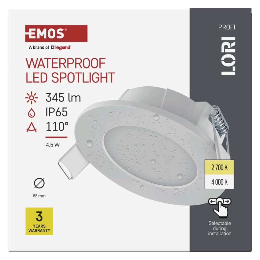 LED reflektor LORI bele barve, okrogel, 4,5W CCT