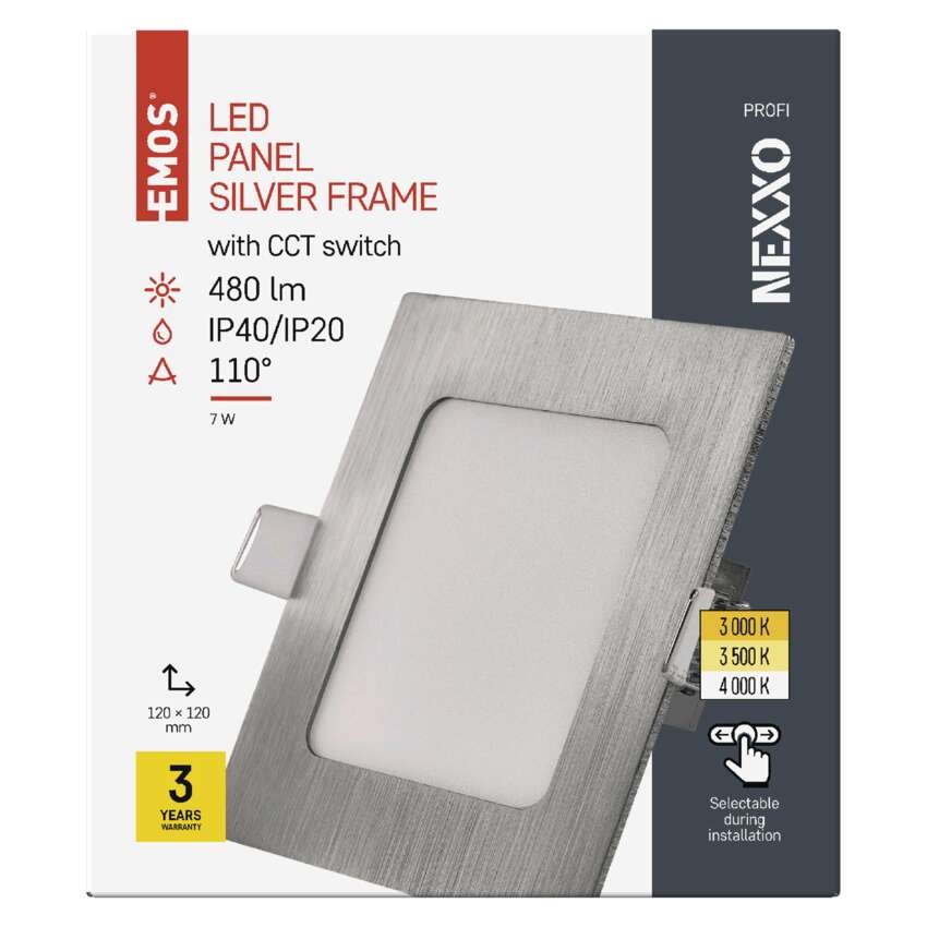LED šviestuvas NEXXO sidabrinis, 12 x 12 cm, 7 W, šiltai / neutraliai baltas
