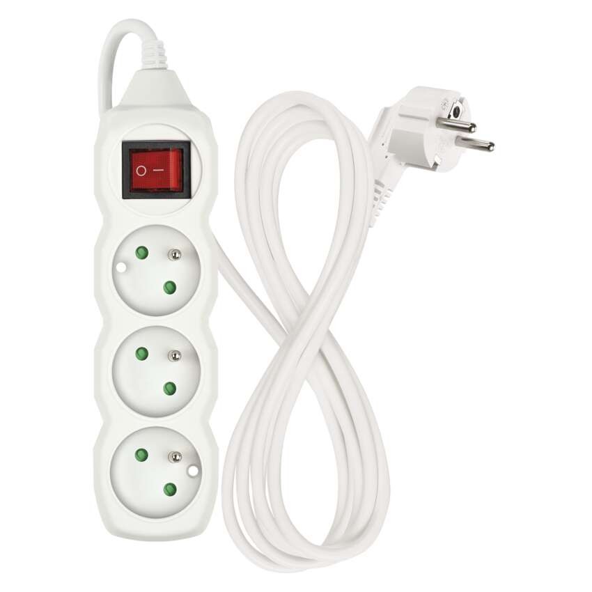 Prodlužovací kabel 2 m / 3 zásuvky / s vypínačem / bílý / PVC / 1 mm2