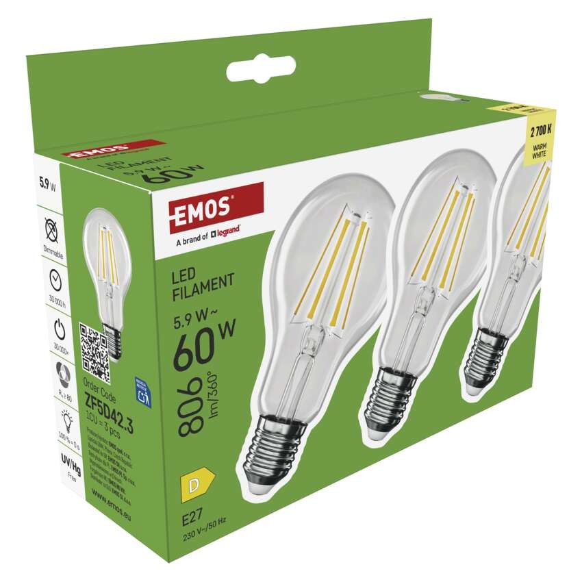 LED žárovka Filament A60 / E27 / 5,9 W (60 W) / 806 lm / teplá bílá