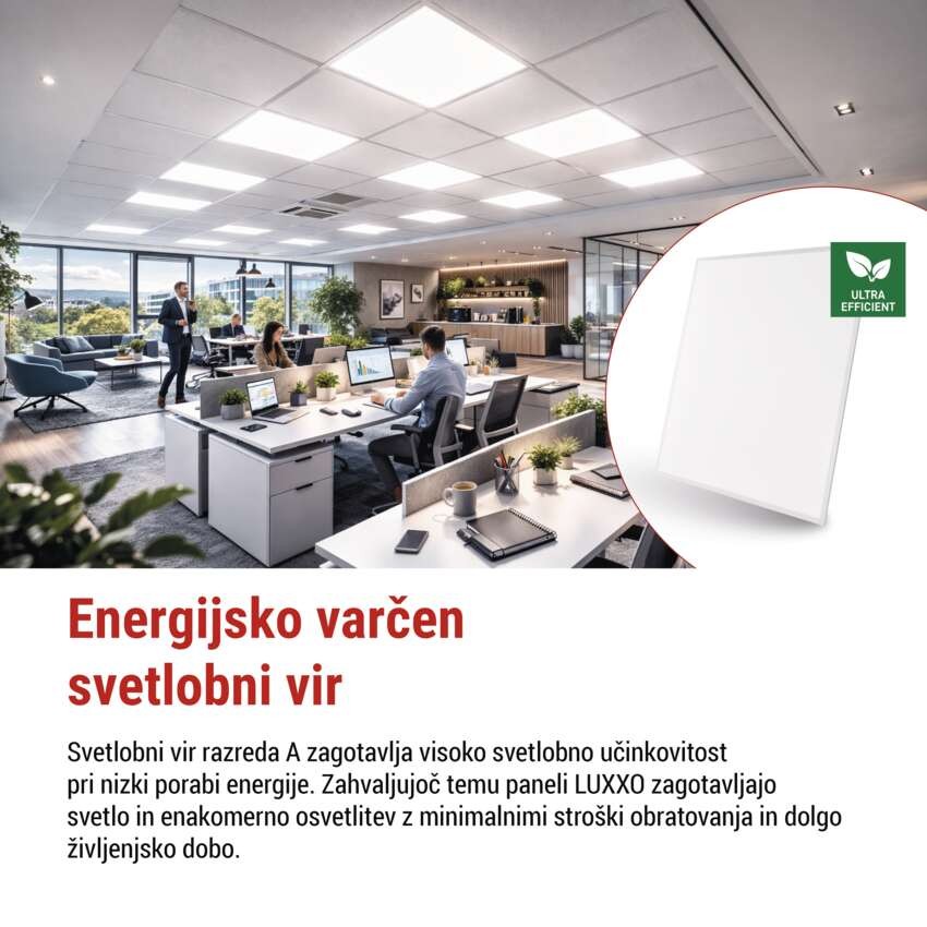 LED panel LUXXO 60 x 60 cm / 32 mm, 22 W, 4 000 lm, vgradni, nevtralno bela, IP21