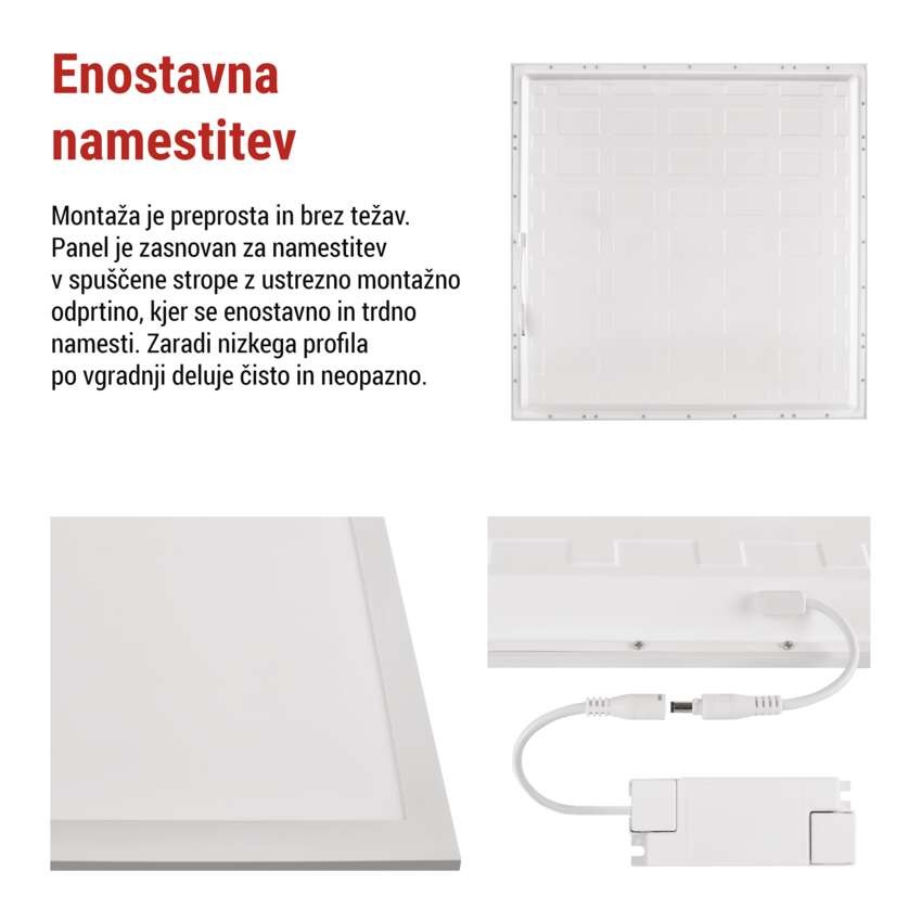 LED panel LUXXO 60 x 60 cm / 32 mm, 22 W, 4 000 lm, vgradni, nevtralno bela, IP21
