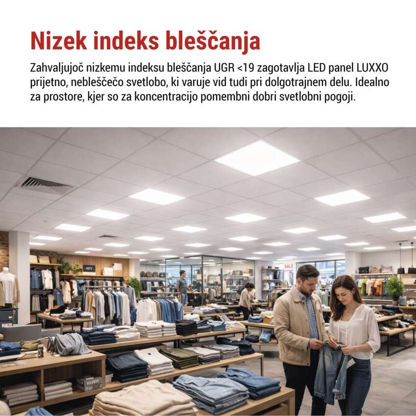 LED panel LUXXO 60 x 60 cm / 32 mm, 22 W, 3 800 lm, vgradni, nevtralno bela, UGR<19, IP21