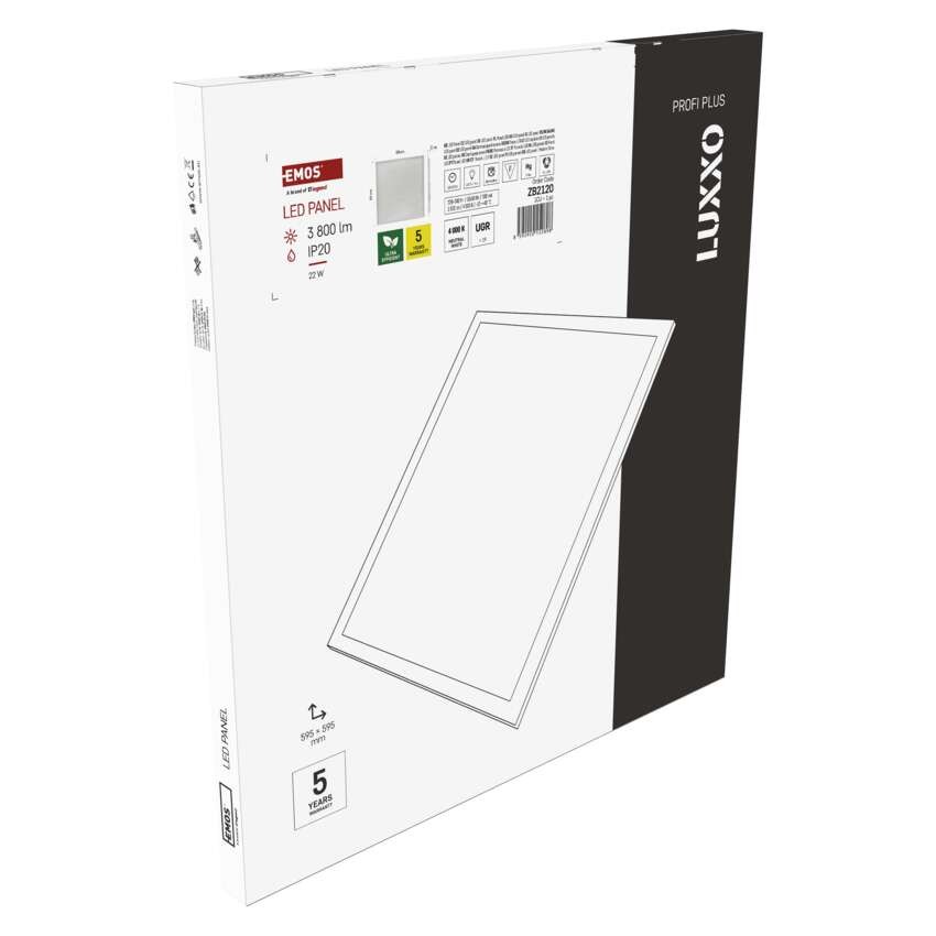 LED panel LUXXO 60 x 60 cm / 32 mm, 22 W, 3 800 lm, vgradni, nevtralno bela, UGR<19, IP21