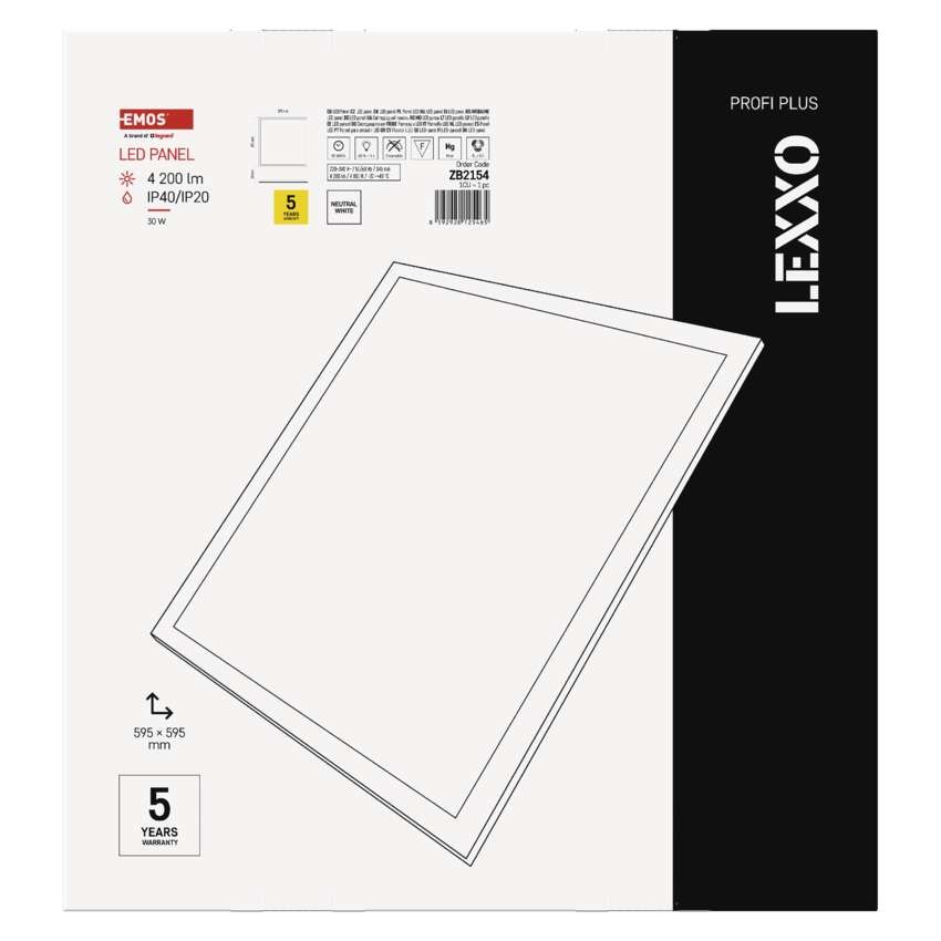 LED panel LEXXO 60 x 60 cm / 25 mm, 30 W, 4 200 lm, vgradni, nevtralno bela, IP44 / IP21