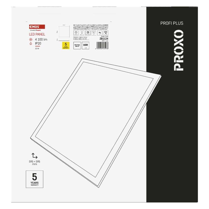 LED-Panel PROXO 60 x 60 cm / 10 mm, 33 W, 4 100 lm, Einbau, Neutralweiß, UGR<19, IP21
