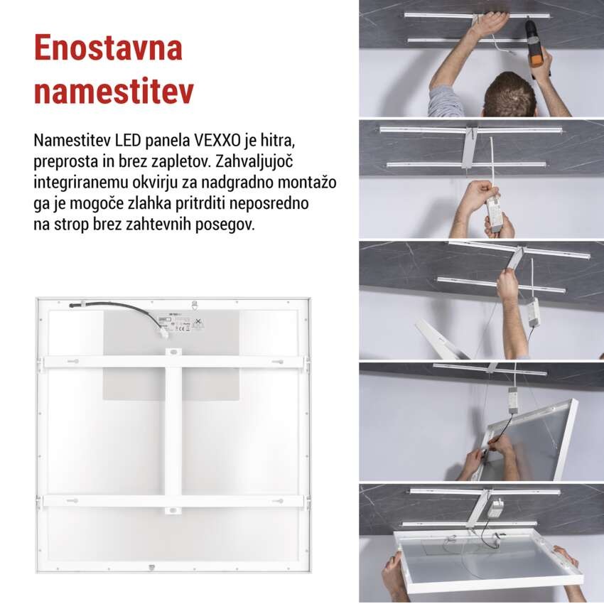 LED panel VEXXO 60 x 60 cm / 37 mm, 33 W, 4 100 lm, nadgradni, nevtralno bela, IP20 UGR