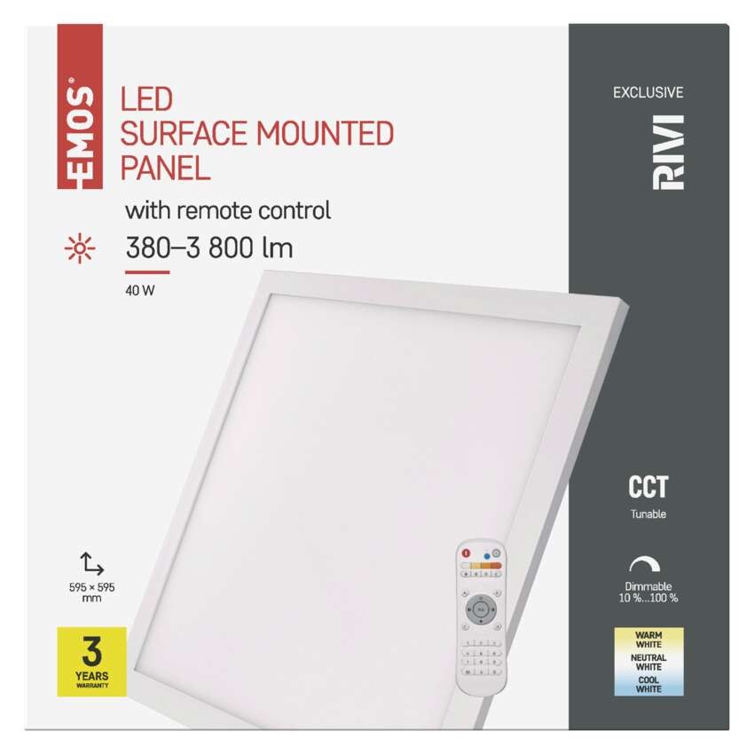 LED šviestuvas RIVI 60 x 60 cm, 40 W, šiltai–šaltai baltas, su nuotolinio valdymo pulteliu