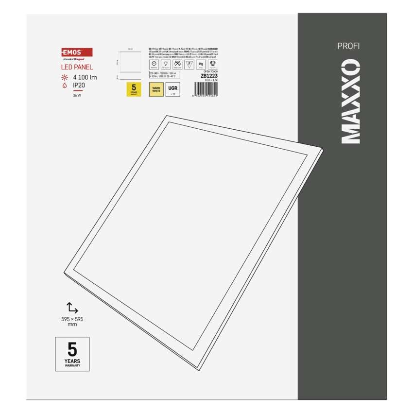 LED panel MAXXO 60 x 60 cm / 10 mm, 36 W, 4 100 lm, vgradni, toplo bela, UGR<19, IP21