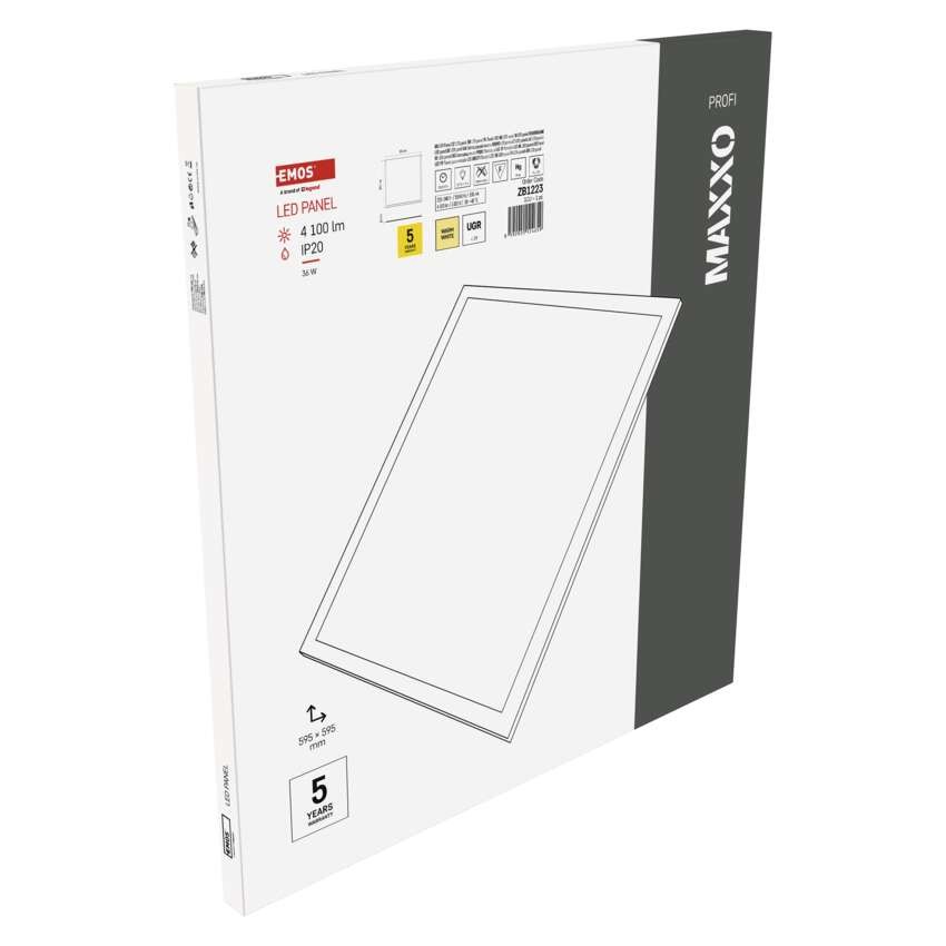 LED panel MAXXO 60 x 60 cm / 10 mm, 36 W, 4 100 lm, vgradni, toplo bela, UGR<19, IP21
