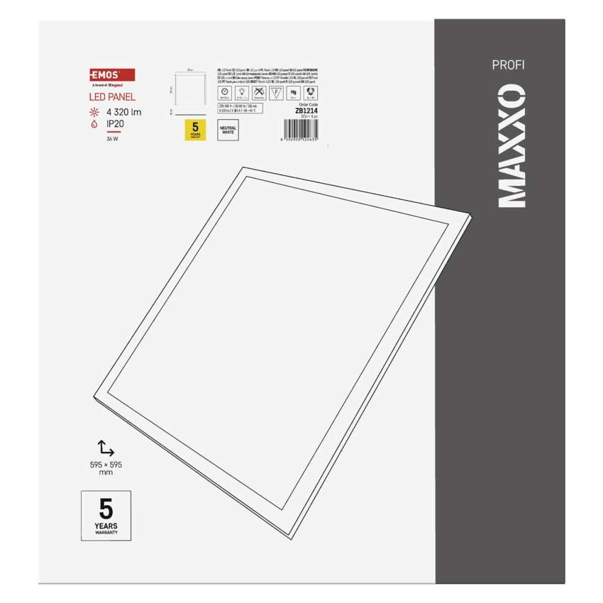 LED panel MAXXO 60 x 60 cm / 10 mm, 36 W, 4,320 lm, vgradni, nevtralno bela, IP21