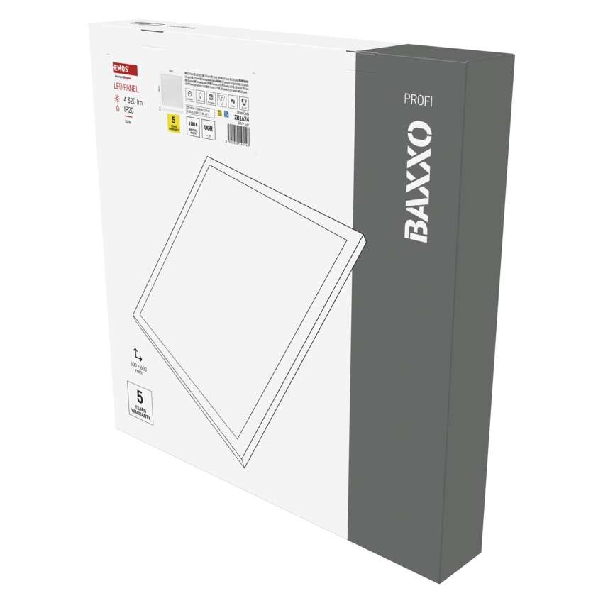 LED panel BAXXO 60 x 60 cm / 50 mm, 36 W, 4 320 lm, nadgradni, nevtralno bela, IP21