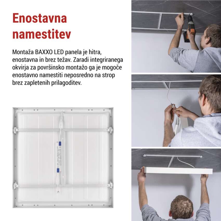 LED panel BAXXO 60 x 60 cm / 50 mm, 36 W, 4 320 lm, nadgradni, nevtralno bela, IP21
